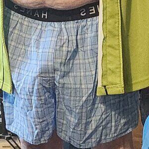 Hanes Our Most Comfortable Light Blue Black Checked Cotton Poly Boxer Shorts 2XL